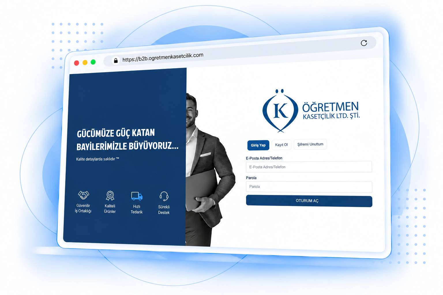 Öğretmen Kasetçilik B2B e-ticaret sitesi
