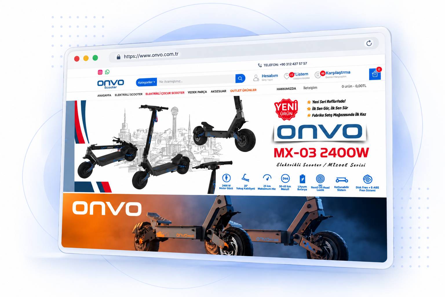 ONVO Scooter e-ticaret sitesi